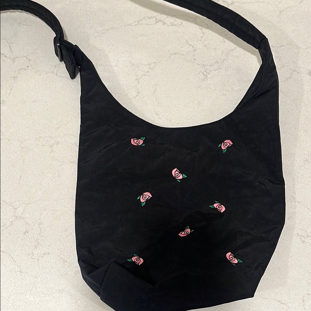 Baggu Black Rose Embroidered Shoulder Bag